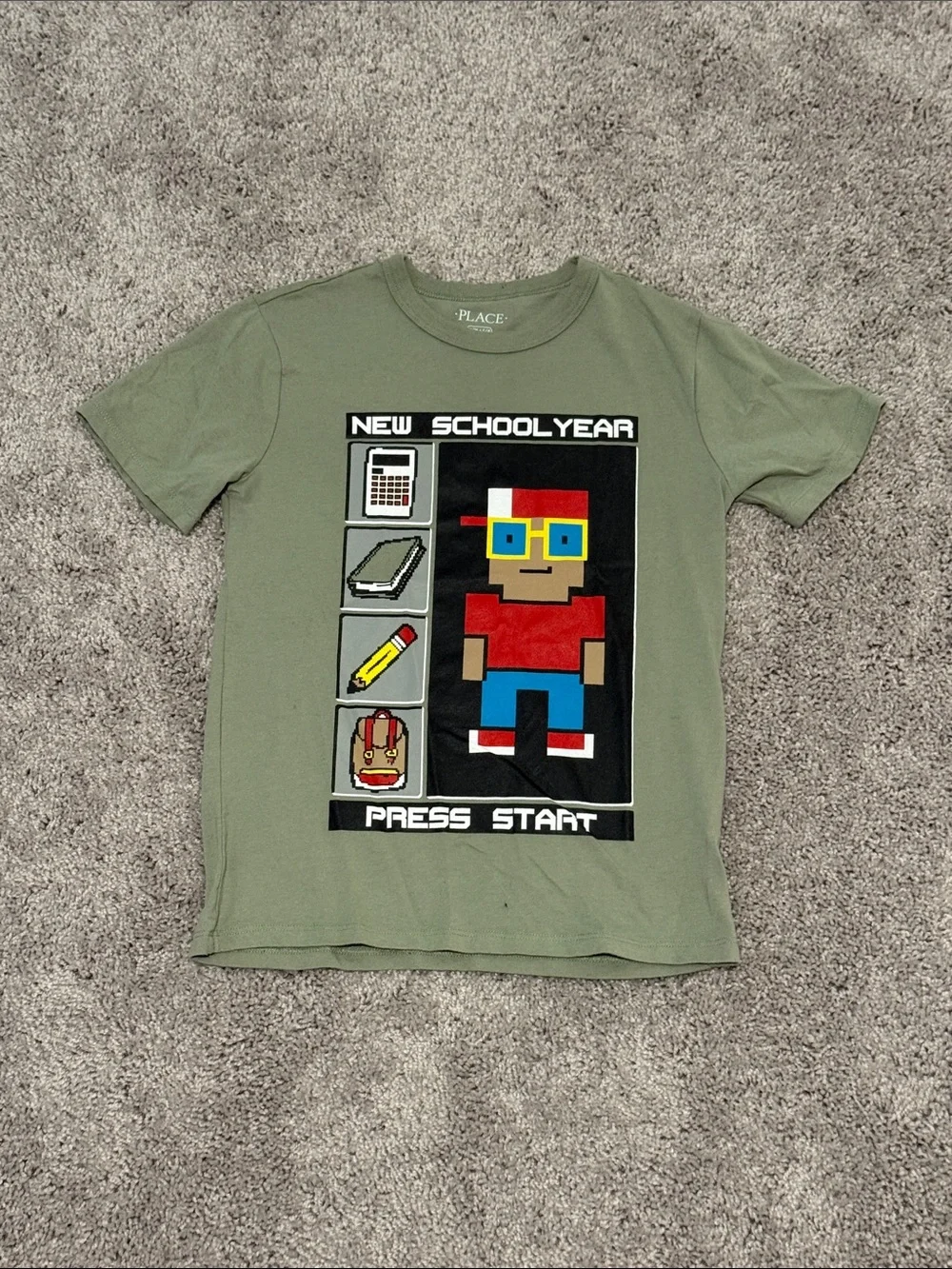 The Children's Place Olive Green 'New Schoolyear' Pixel Character Tee